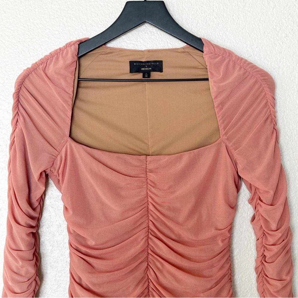 Michael Costello X Revolve Franky Mini Dress Mauve Pink Ruched Size L‎ - Picture 3 of 8